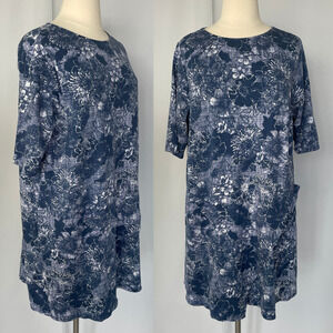 Pure Jill Wrap Style Dress Plus Size 3X Blue Floral Cotton Stretch Casual Boho